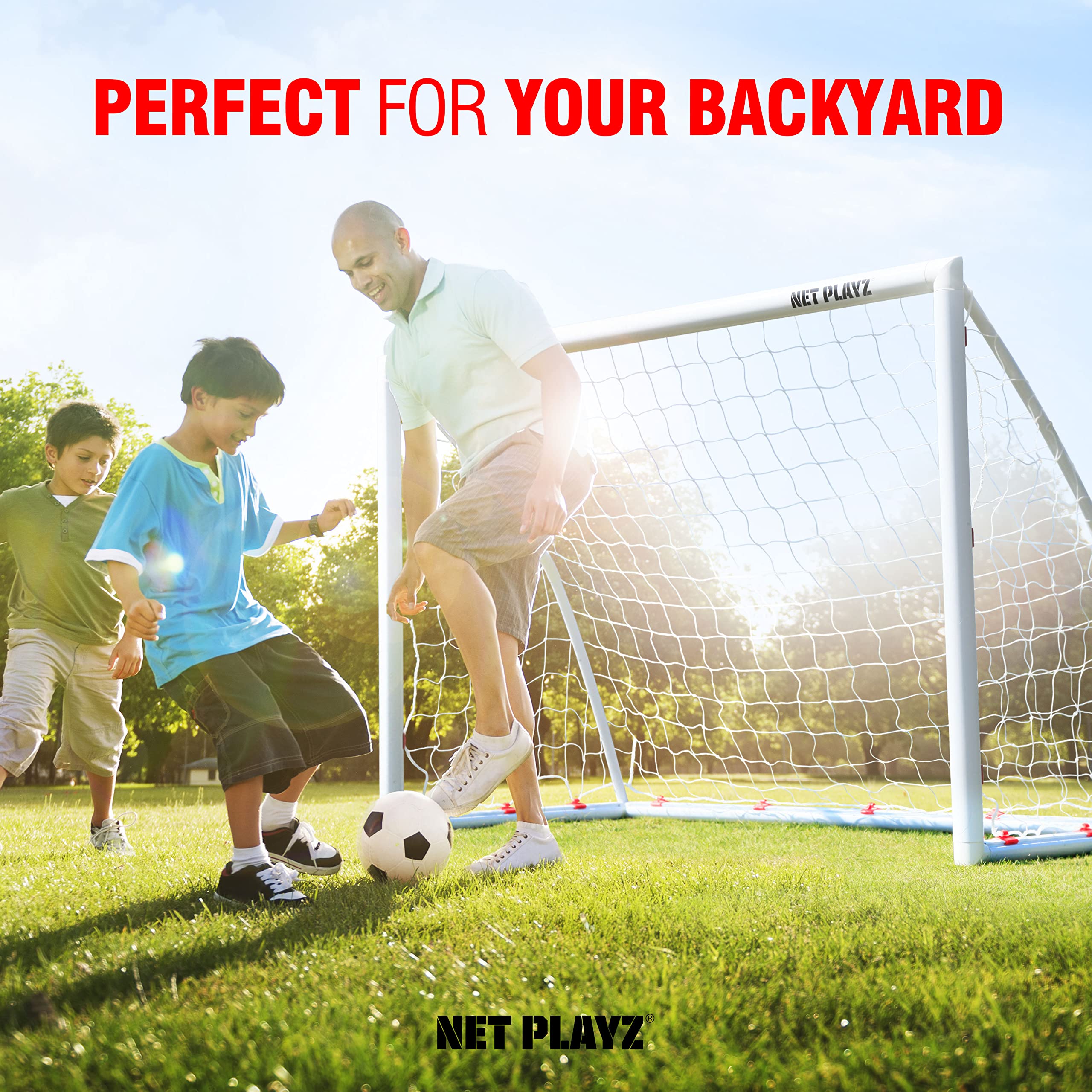 NET PLAYZ Backyard Soccer Goal Soccer Net, 6x4Ft High-Strength, Fast Set-Up (Weatherproof), White, (NOS32240)