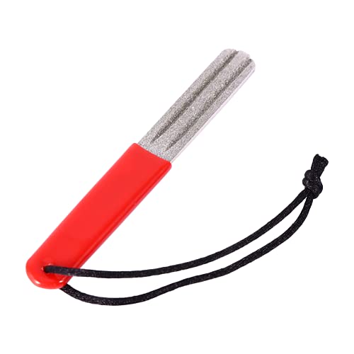 Tgoon Fishing Hook Sharpener, Fishing Accessory 2 Sided Fish Knife Grinding Tool Sharpening Grooves for Honing Hook Bottom and Point for Anglers for Outdoor Fishing(red, Double Groove)