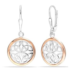 lecalla 925 sterling silver celtic knot earrings | two-tone jewelry | lightweight celtic-knot leverback drop dangle earring for women