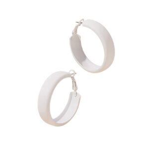 Matte Round Hoop Earrings Large Retro Neon Color Circle Earrings Multicolor Pierced Classic Lightweight Loops for Women Party Jewelry-white