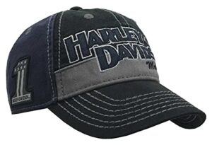 harley-davidson men's chain stitch curved adjustable colorblocked baseball cap blue