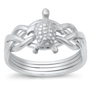 closeoutwarehouse sterling silver flatback sea turtle puzzle ring size 10