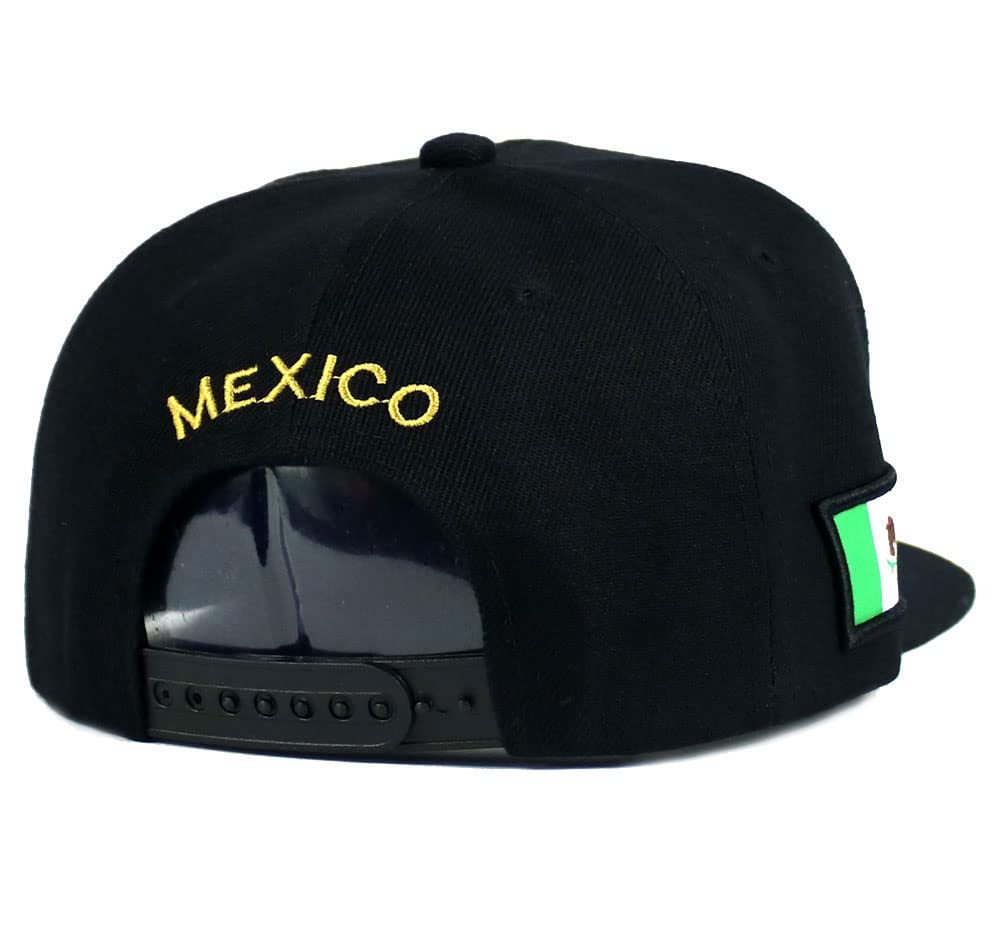 Mexican Hat Mexico Eagle Federal Logo Embroidery Snapback Flat Bill Baseball Cap (Black- Gold)