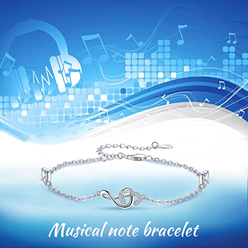 lotus & leaf Musical Note Bracelet Sterling Silver Music Themed Jewelry Adjustable Bracelet Musical Note Christmas Stocking Stuffers Gift for Women