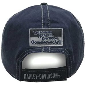 Harley-Davidson Men's Chain Stitch Curved Adjustable Colorblocked Baseball Cap Blue