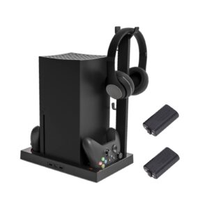 vertical cooling stand for xbox series x console and controller, dual gamepad charging dock with 1400mah rechargeable battery & series x cooler cooling fan