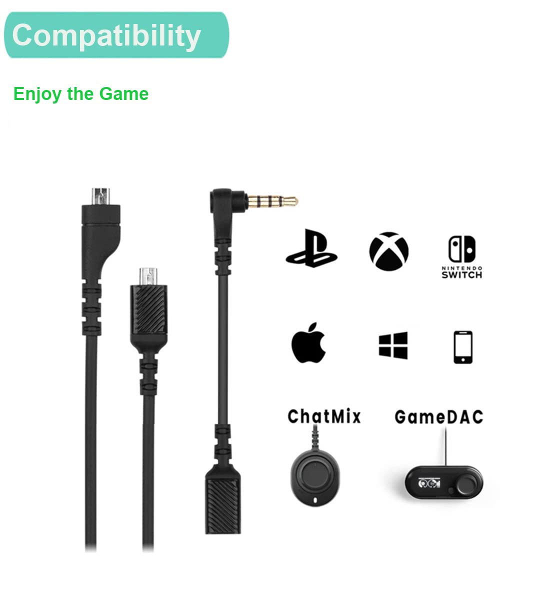 Replacement Arctis Headset Cord Audio Cable Compatible with SteelSeries Arctis 7, Arctis 5, Arctis 3, Arctis Pro Wireless, Arctis Pro Gaming Headsets Cable, 3.5mm Male to Female Cable Adapter Included