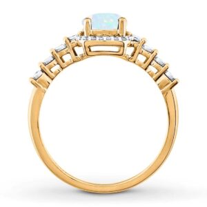 55Carat Created-Opal Yellow Gold Plated Striking Ring Mossanite Design Engagement For Women Cushion Cut Birthstone Jewelry Size:7