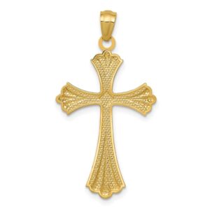 Diamond2Deal 14K Yellow Gold Diamond-cut Rhodium Plated Religious Crucifix Cross Pendant 33mm