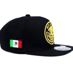 Mexican Hat Mexico Eagle Federal Logo Embroidery Snapback Flat Bill Baseball Cap (Black- Gold)