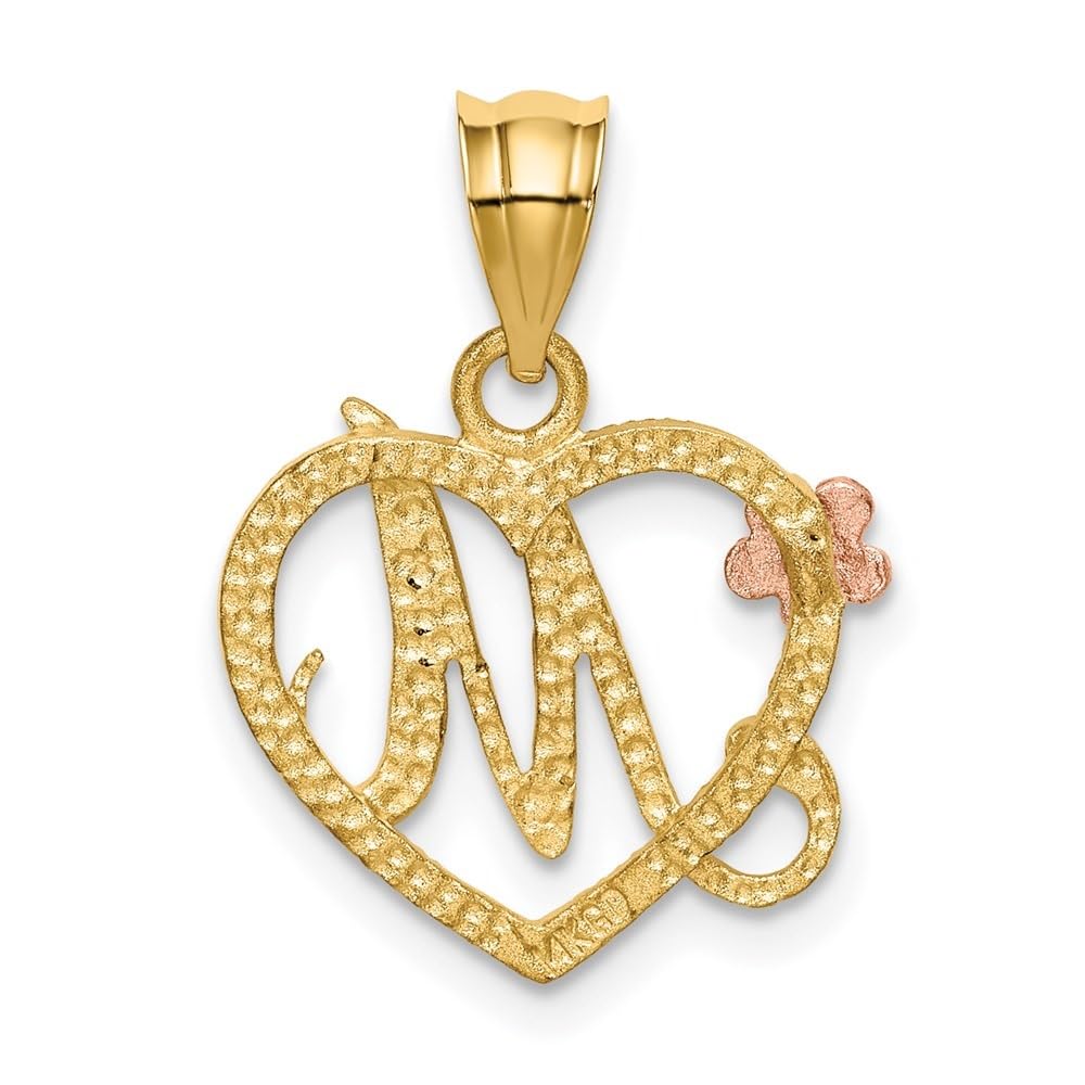 Diamond2Deal 14k Gold Two-Tone Heart Letter M Initial Pendant