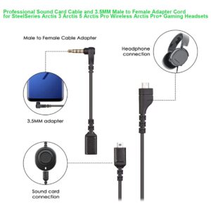 Replacement Arctis Headset Cord Audio Cable Compatible with SteelSeries Arctis 7, Arctis 5, Arctis 3, Arctis Pro Wireless, Arctis Pro Gaming Headsets Cable, 3.5mm Male to Female Cable Adapter Included