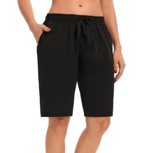 LUCKYCATCUS Women's Bermuda Shorts Jersey Shorts with Pockets Yoga Walking Athletic Long Shorts for Women Knee Length (Black, XL)