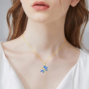 Gold Dragonfly Necklaces for Women Real 14K Yellow Gold Opal Necklaces Anniversary Birthday Jewelry Gifts for Wife Mom Friend Her 16''+2''