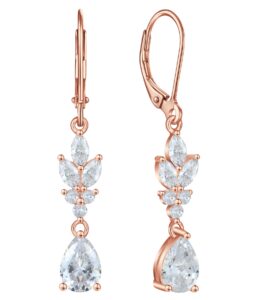 yl wedding dangle drop earrings for brides bridesmaid 925 sterling silver prom bridal leverback earring rose gold cubic zirconia jewelry for women