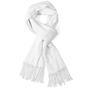 americhamp super soft elegant scarf for women men cashmere feel winter fall fashion fringe gift lightweight solid cozy (white)