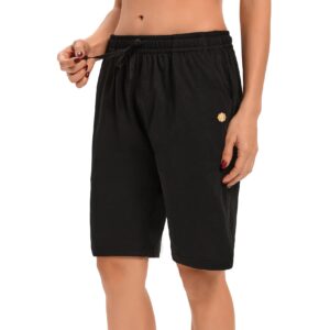 LUCKYCATCUS Women's Bermuda Shorts Jersey Shorts with Pockets Yoga Walking Athletic Long Shorts for Women Knee Length (Black, XL)