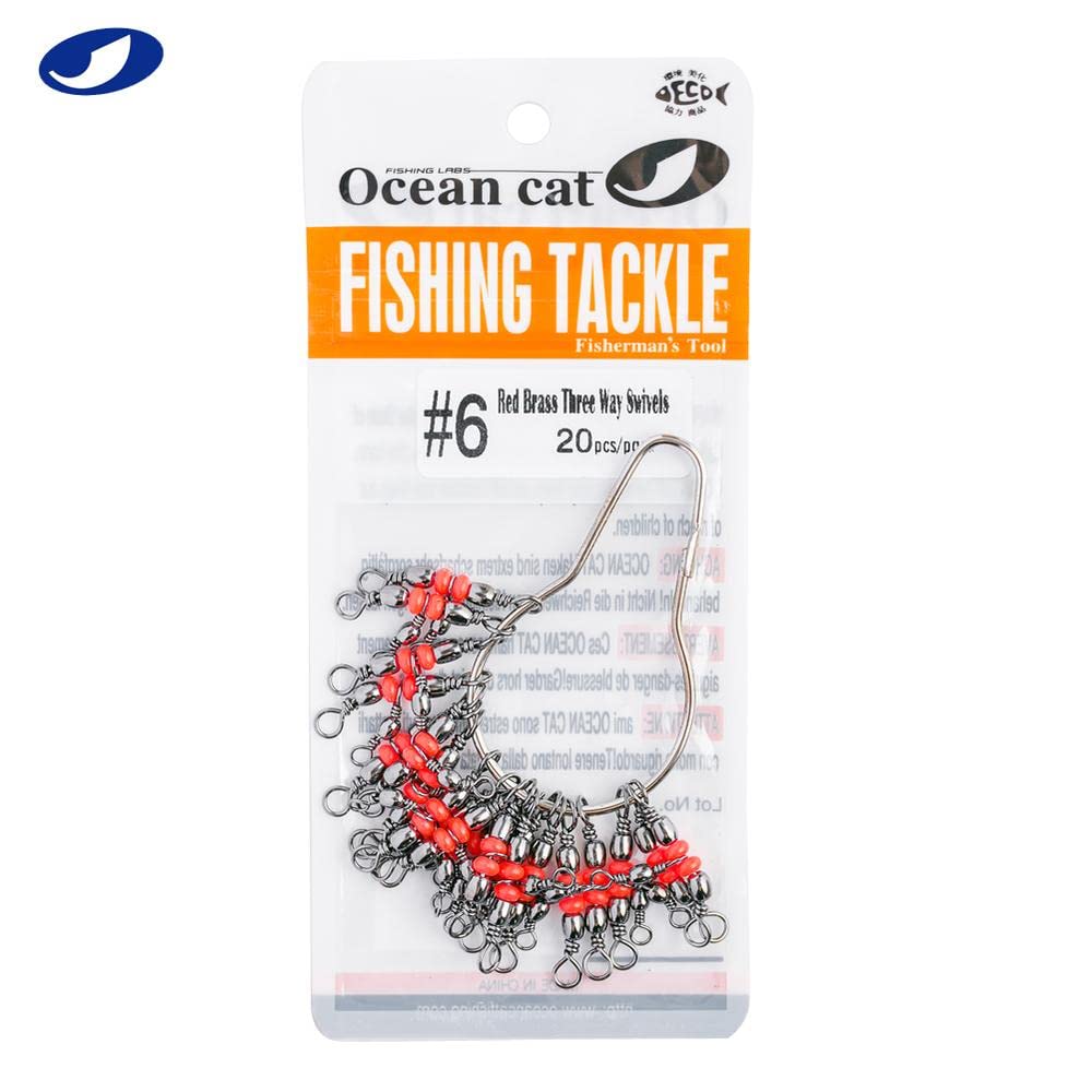 OCEAN CAT T-Shape Three 3 Way Fishing Swivel Brass Barrel Triple Swivel Cross Line Fishing Tackle Line Connectors Tangle Free Tackle Equipment Size 20-73 lbs