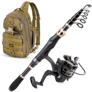 plusinno fishing rod and reel combos and fishing tackle backpack storage bag,carbon fiber telescopic fishing rod with reel combo,fishing gear bag,water-resistant fishing backpack with rod holder