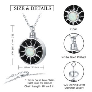 Bolelis Cremation Jewelry Urn Necklace for Ashes - 925 Sterling Silver Sun God Apollo Keepsake Opal Pendant,Round You are My Sunshine Waterproof Memorial Pendant with Filling Kit,Chain 18"+2" Inch