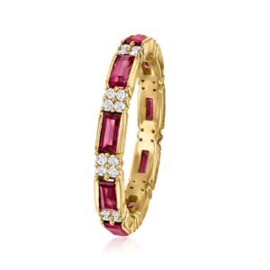 Ross-Simons 1.50 ct. t.w. Rhodolite Garnet and .50 ct. t.w. White Zircon Eternity Band in 18kt Gold Over Sterling. Size 6