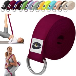 [NEW 2024] TECEUM Yoga & Mat Strap – 2 IN 1 – Cotton – 6 ft 8 ft 10 ft (15+ colors) – Adjustable Non-Slip Belt for Yoga, Pilates, Stretching, Physiotherapy, Fitness & Home Workout – For Carrying Mats