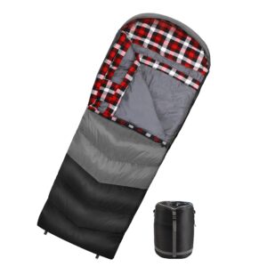 coastrail outdoor sleeping bag for adults, 20f degree xl three-zone thickened design warm and comfortable for camping 3-4 seasons cold weather with compression sack, black&grey