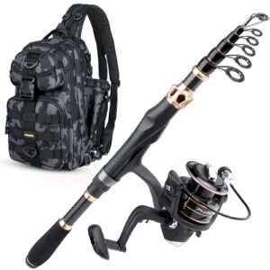 plusinno fishing rod and reel combos and fishing tackle backpack storage bag,carbon fiber telescopic fishing rod with reel combo,fishing gear bag,water-resistant fishing backpack with rod holder