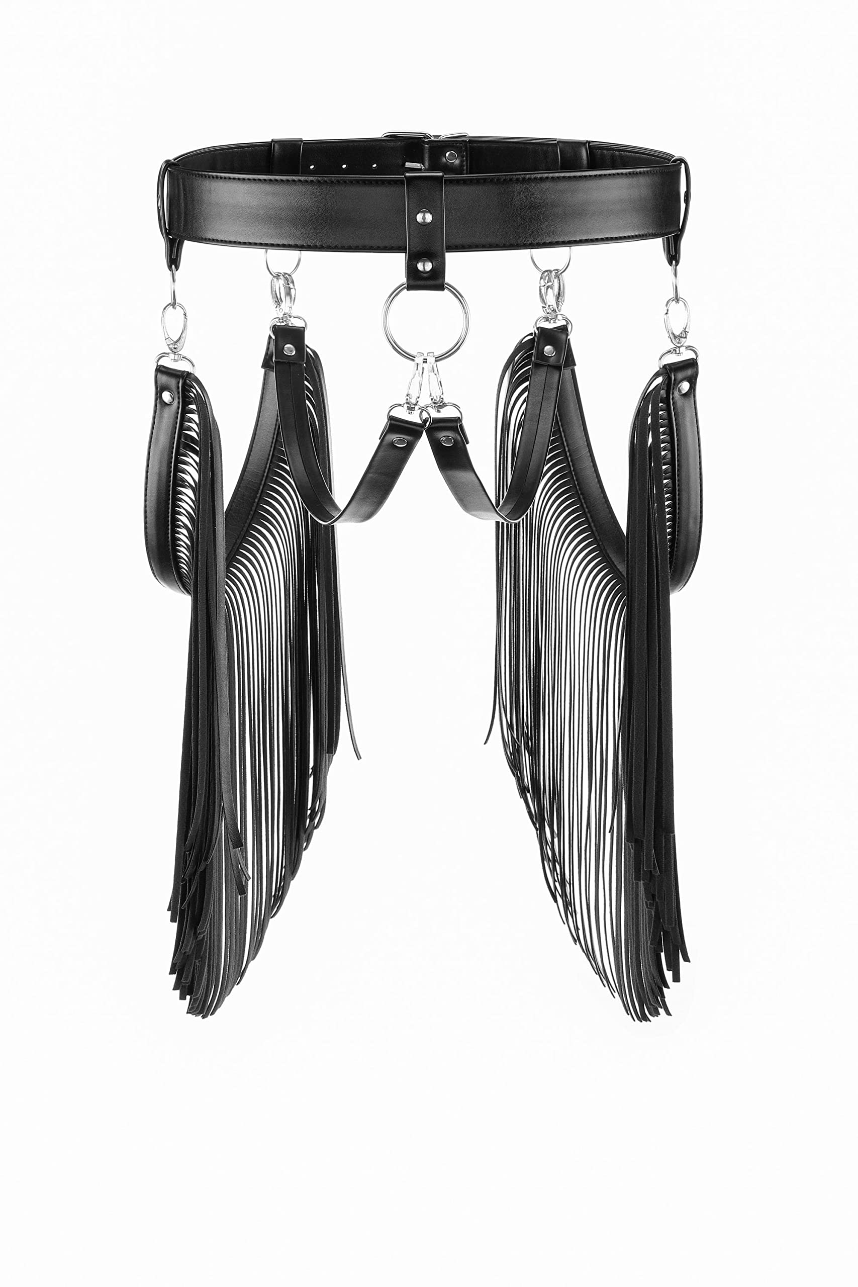 Ayliss Women Punk Waist Belt Long Tassel Fringe Fashion Dress Belt PU Leather Gothic Waistband Adjustable Rock Jeans Belts (Black)