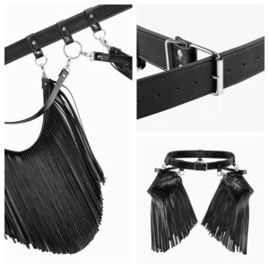 Ayliss Women Punk Waist Belt Long Tassel Fringe Fashion Dress Belt PU Leather Gothic Waistband Adjustable Rock Jeans Belts (Black)