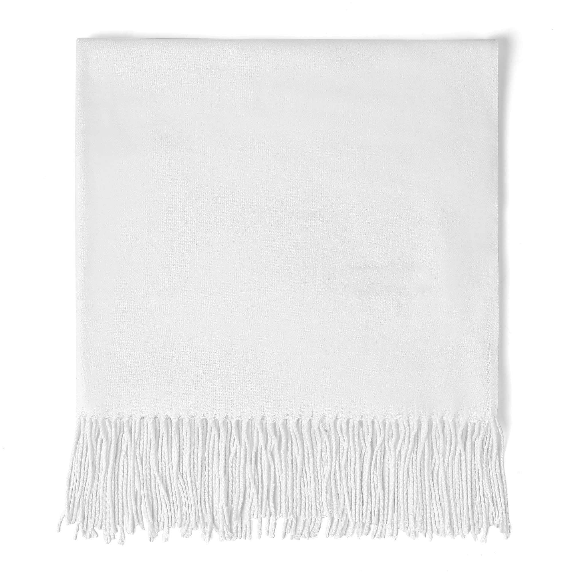 AMERICHAMP Super Soft Elegant Scarf for Women Men Cashmere Feel Winter Fall Fashion fringe Gift Lightweight solid cozy (White)