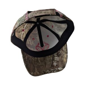 Realtree 3D Pink Antler Logo Hunting Camo Cap Hat Visor, RT Edge, Ladies Fit, Low-Mid Profile Structured, Wicking Sweatband, Vel-cro Back