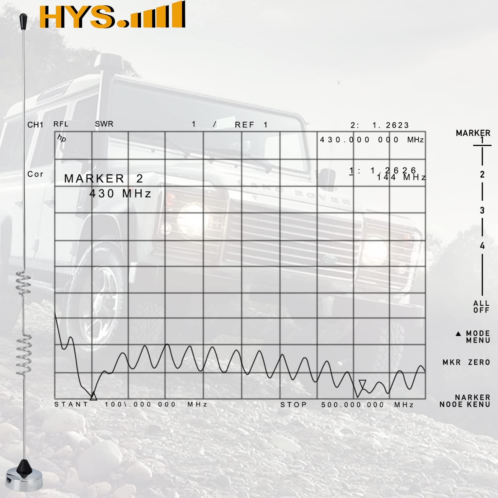 HYS Amateur Dual-Band NMO 17.13 inch Antenna VHF 144Mhz & UHF 430MHz for 2 Meter 70 Centimeters Mobile Radios w/ 13ft RG-58 Coax Cable PL-259 UHF Male Mount