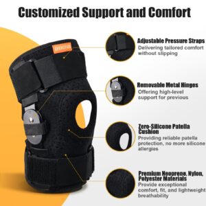 Hinged Knee Brace, Adjustable Knee Support Wrap for Men and Women, Pain Relief Swelling and Inflammation, Patellar Tendon Support Sleeve for Helping Relieve Strains, Sprains, ACL, MCL Injuries