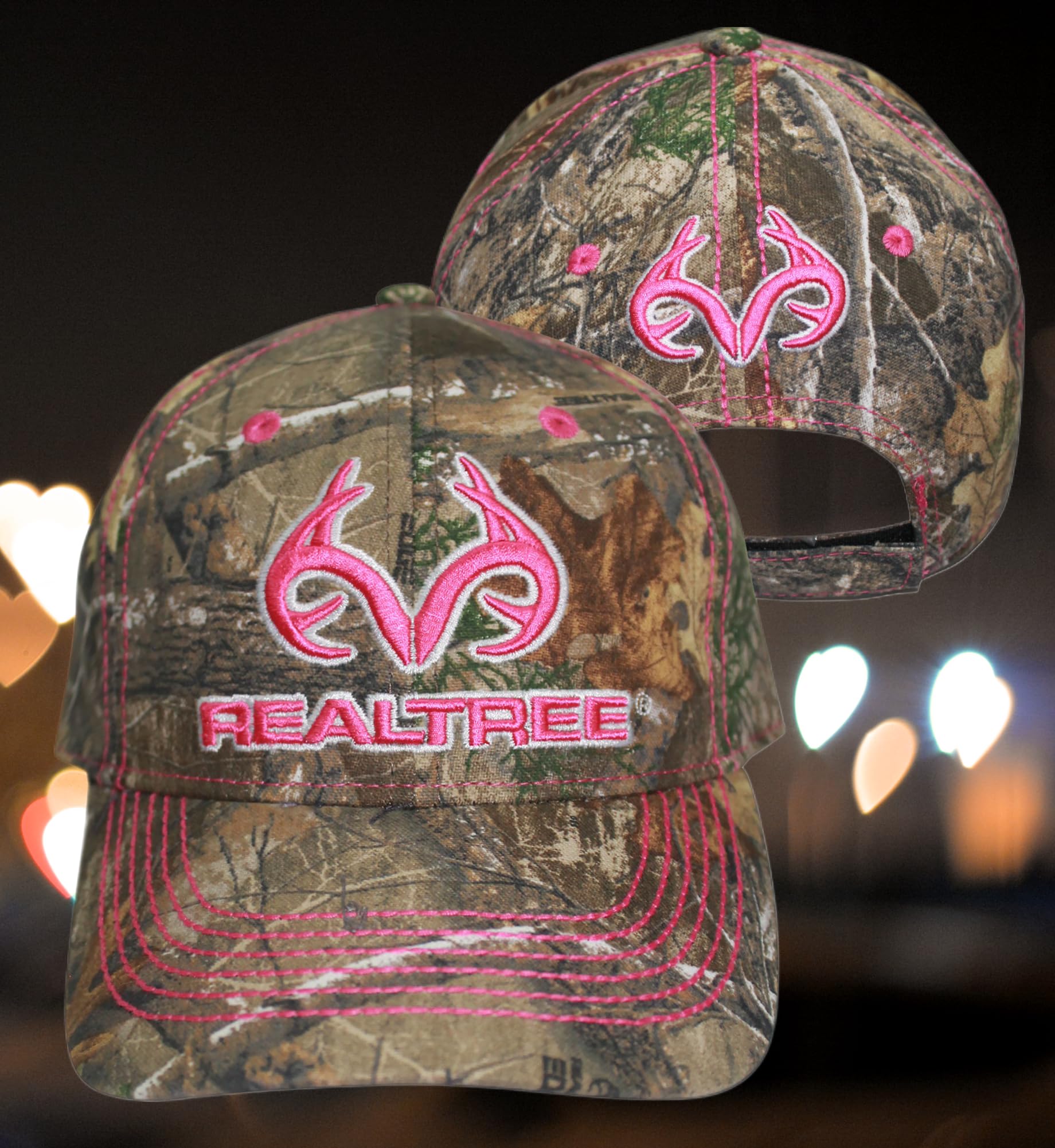 Realtree 3D Pink Antler Logo Hunting Camo Cap Hat Visor, RT Edge, Ladies Fit, Low-Mid Profile Structured, Wicking Sweatband, Vel-cro Back