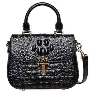 PIJUSHI Designer Genuine Leather Top Handle Satchel Handbag Bundle with Crocodile Leather Wristlet Wallet