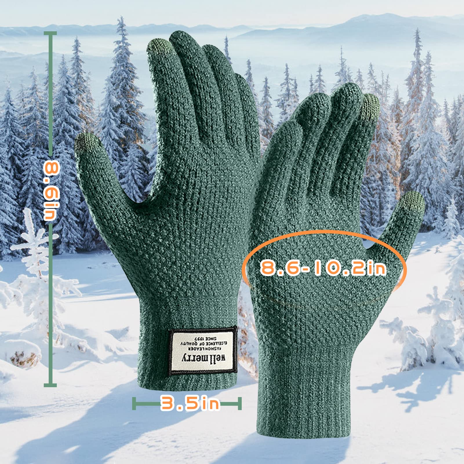 Unaone Winter Gloves for Men, Touch Screen Texting Warm Gloves Cold Weather Gloves with Soft Knit Lining and Elastic Cuff, Green