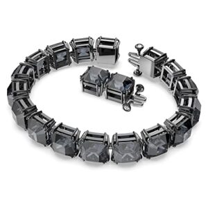 SWAROVSKI Millenia bracelet, Square cut crystals, Gray, Black Ruthenium Finish