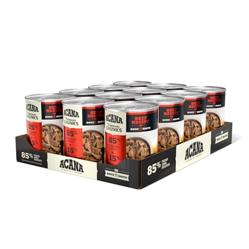 ACANA Premium Chunks Wet Dog Food, Beef Recipe in Bone Broth, 12.8oz (Case of 12)