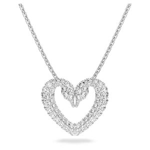 swarovski una pendant necklace, heart-shaped swan design with sparkling white crystals, on a rhodium finish chain, part of the una collection