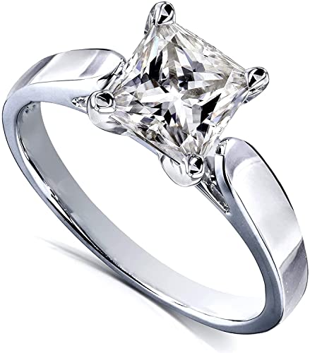 VINSON Princess 1.70 Ct Moissanite Solitaire Peg Head Cathedral Engagement Silver Ring (5.5)