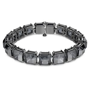 swarovski millenia bracelet, square cut crystals, gray, black ruthenium finish