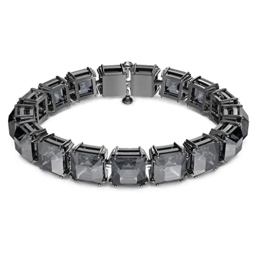 SWAROVSKI Millenia bracelet, Square cut crystals, Gray, Black Ruthenium Finish