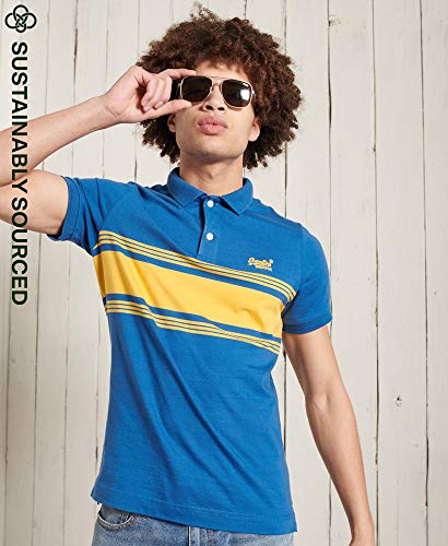 Superdry Mens Organic Cotton Vintage Chestband Jersey Polo Shirt True Blue Size XL