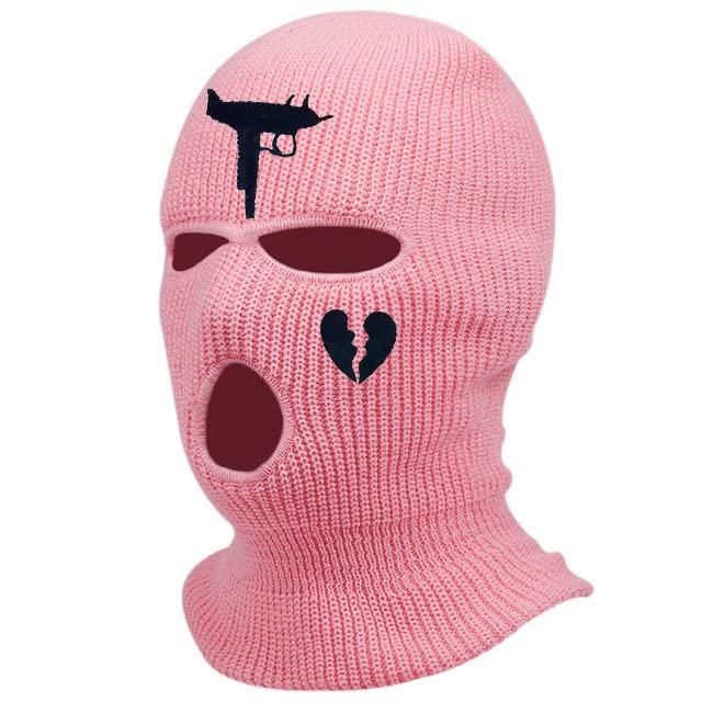 2PCS Ski Cycling Knitted Full Face Cover Winter Balaclava Warm Mask Outdoor Sports for Men Women (Pink & Black)