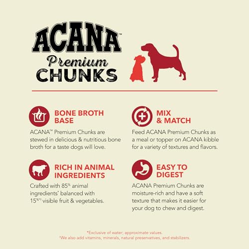 ACANA Premium Chunks Wet Dog Food, Beef Recipe in Bone Broth, 12.8oz (Case of 12)