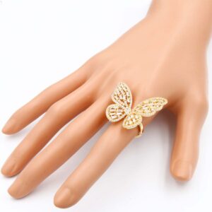 Lavencious Art Cocktail Butterfly Fashion Ring Size Adjustable from 6-8.5 Cubic Zirconia Jewelry for Women (Gold - Clear)