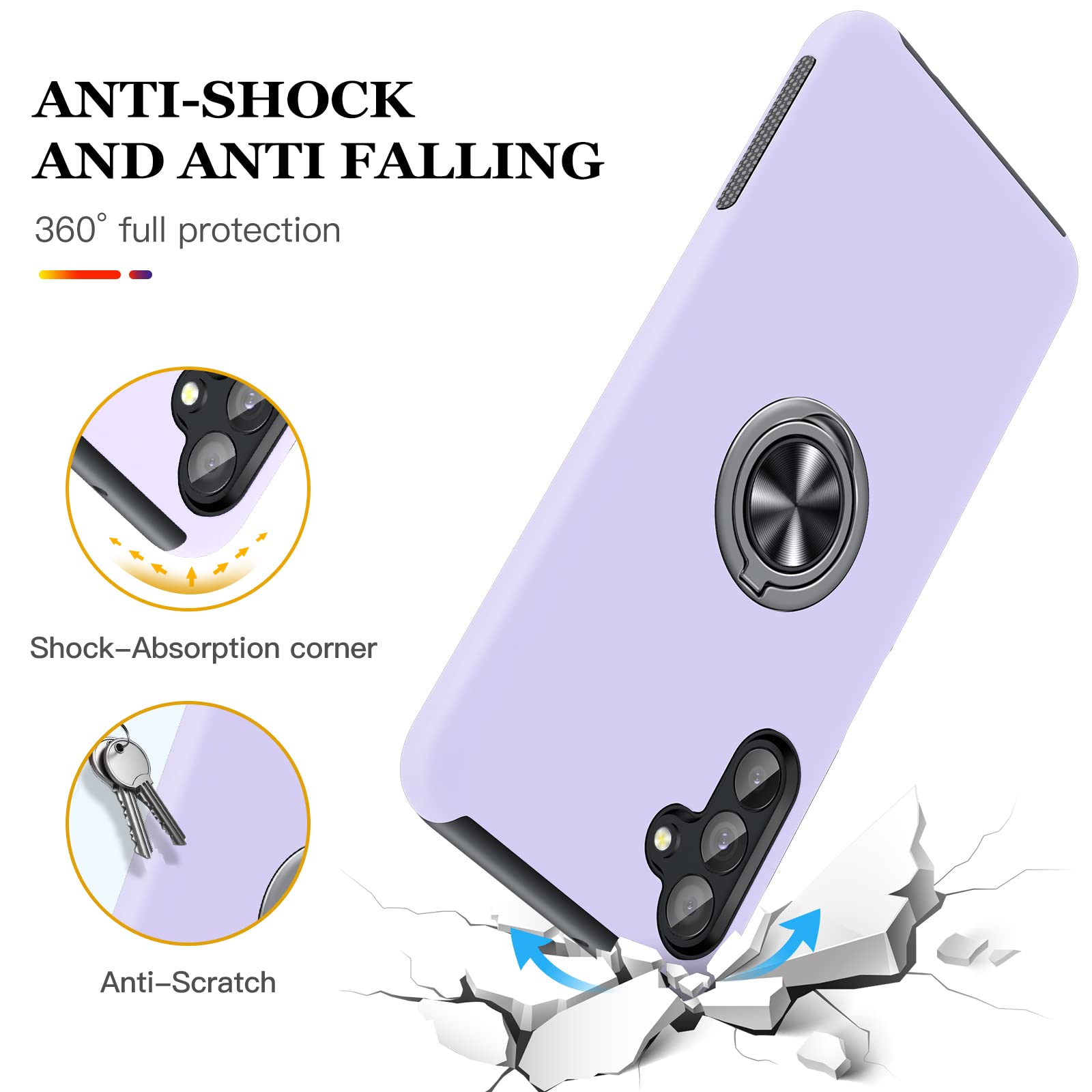 JAME for Samsung Galaxy A13 5G Case, Galaxy A13 5G Case with Screen Protector[2 Pcs], Slim Fit Shockproof Protective Case with Ring Kickstand [Magnetic Car Mount Feature] for Samsung A13 5G- Purple