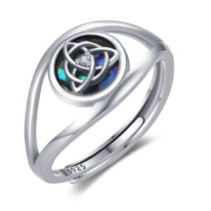 AOVEAO Celtic Knot Ring for Women S925 Sterling Silver Trinity Nature Abalone Promise Irish Knot Viking Lucky Rings Jewelry Gift for Girl