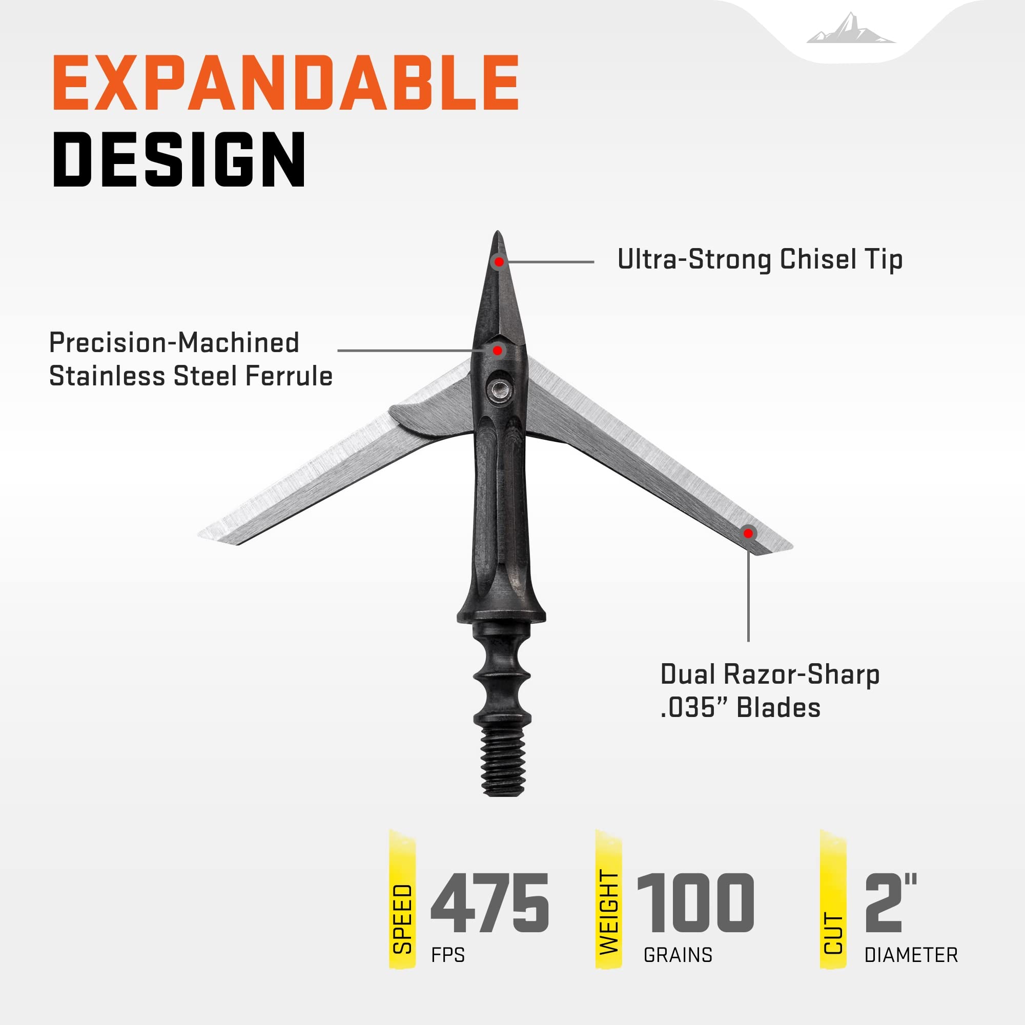 Wicked Ridge by TenPoint Impact Broadhead - Pack of 3 - 100-Grain, Two-Blade, Rear-Deploying Design - Tested Up to 475 FPS